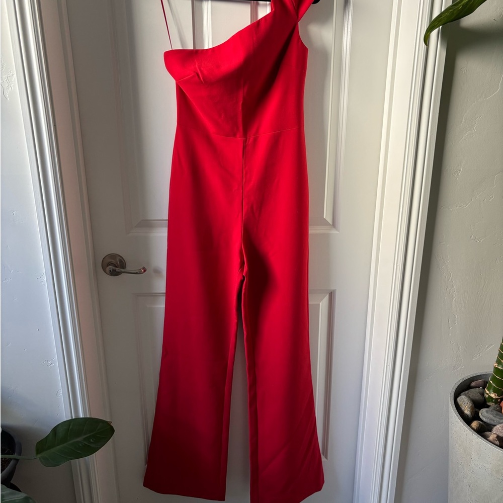 Likely Vibrant Red One-Shoulder Jumpsuit